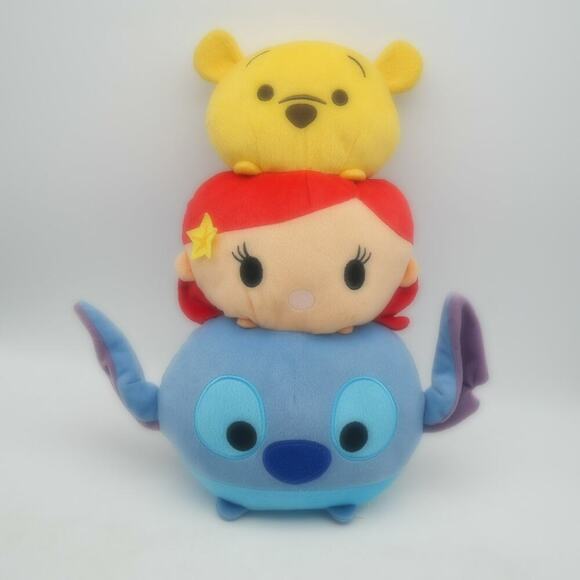 Disney Tsum Tsum Plush Pillow Stack Stitch Ariel Winnie The Pooh - Picture 1 of 8